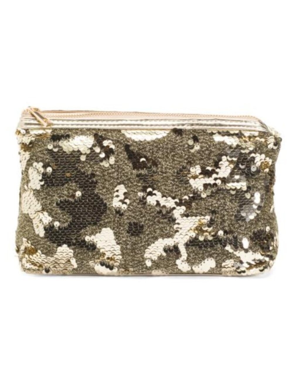 NWT IMOSHION Sequin Embellished Gold Metallic Cosmetic Bag 9.5in W x 6.5in H